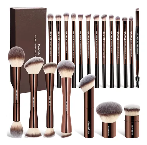 Maange Set 20 Brochas Maquillaje Doble Punta Café