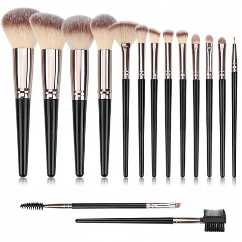 Kit 15pcs Juego De Brochas De Maquillaje Negras ,