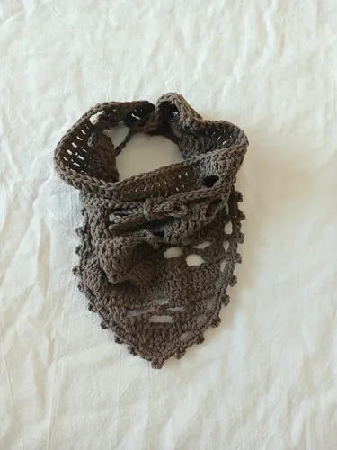 Bandana Marrón Tejida Crochet Flor Pañuelo Algodón