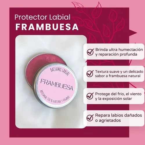 Protector Labial Frambuesa Bálsamo Humectante Natural Vegan