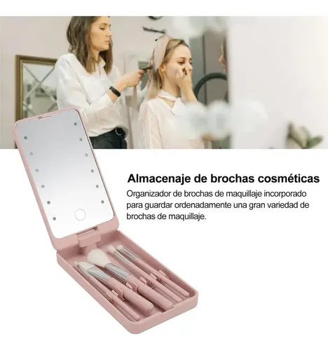 Espejo Maquillaje Led Rotación De 360°incluye Brochas Cosmé
