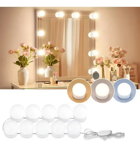 Luces LED Maquillaje Espejo Hollywood USB 10 Jessamy Fría E161
