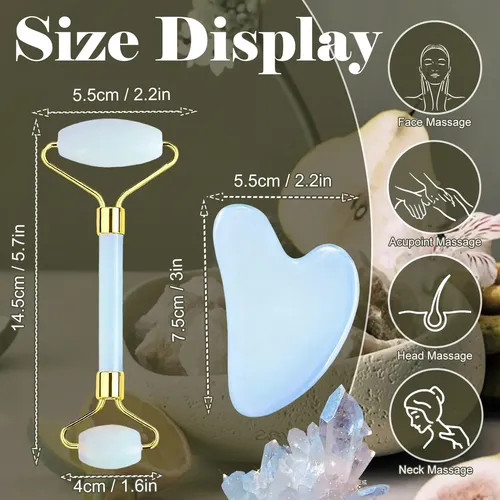 Rodillo Facial Y Gua Sha Werncy Jade Azul