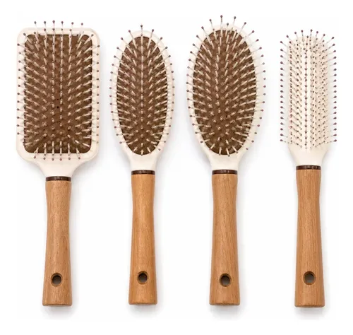 Set X4 Cepillos De Madera Para Todo Tipo De Cabello Y Pelo