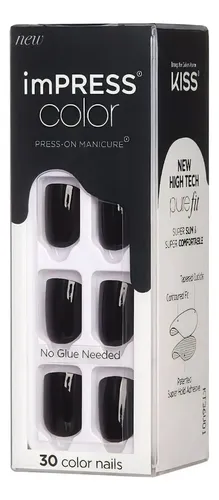 Uñas Postizas Kiss Impress Color Press-on Black 30 Unidades