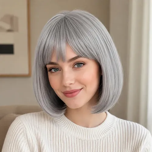 Peluca Bob Genérica Con Flequillo 30 Cm Gris M Grey M