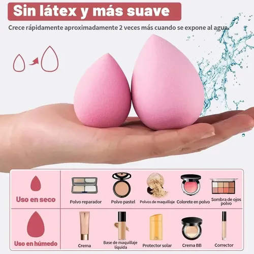 Set Brochas Maquillaje Con Esponjas Y Neceser Rosa