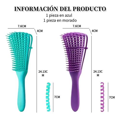 Cepillo De Cabello Para Rizado, 2 Piezas, Azul Y Morado