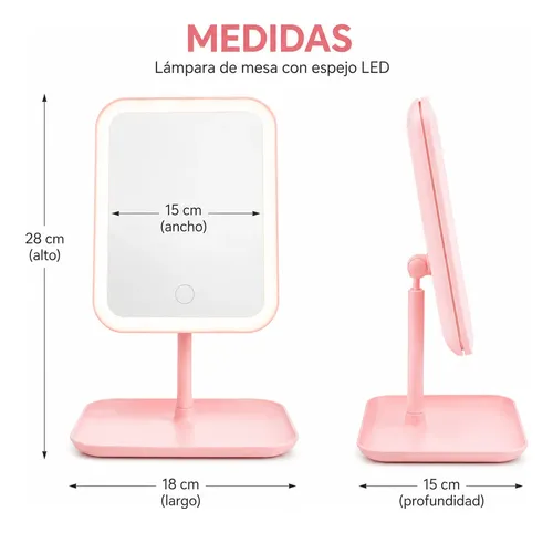 Espejo Maquillaje Led Con Luz Y Organizador Mesa Usb