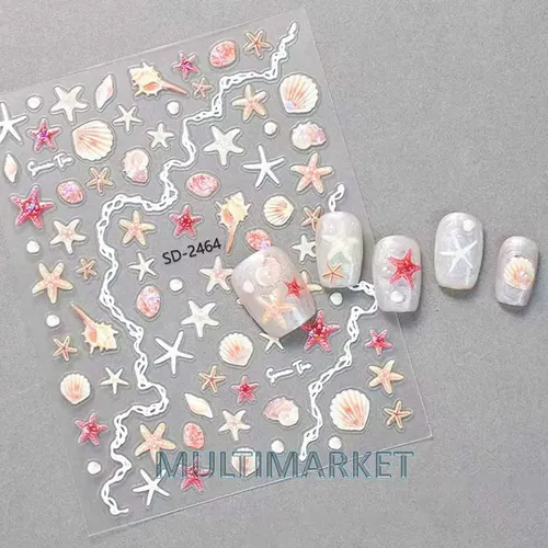 Stickers 5d Relieve Deco Uñas – Caracoles Y Estrellas De Mar