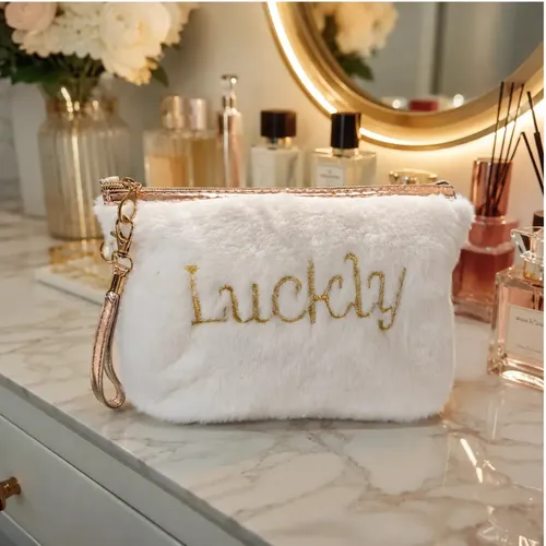 Neceser Porta Maquillaje Estilo Soft Plush Blanco Organizador Maquillaje Cosméticos Accesorios Objetos Personales Viajes