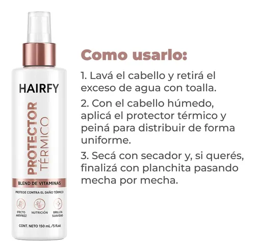 Protector Térmico Hairfy – con blend de Vitaminas – Efecto antifrizz, nutrición, brillo y suavidad – 150ml.