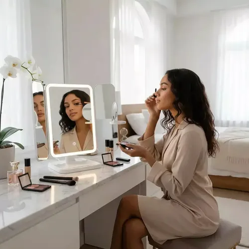 Espejo De Maquillaje Triple Con Luz Led Usb Belleza 241344 Marco Blanco MANTA