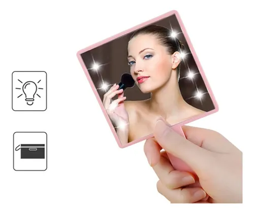 2 Espejo De Maquillaje Compacto Pequeño Con Luz Led 16x9cm