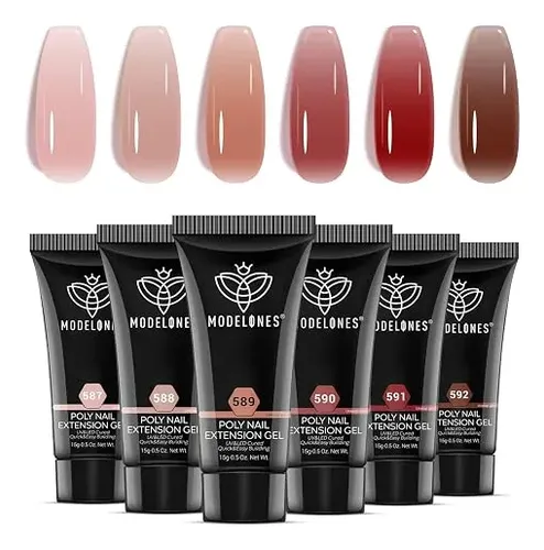 Modelones Poly Nail Gel Set 6 Colores Nude Rosado Marrón