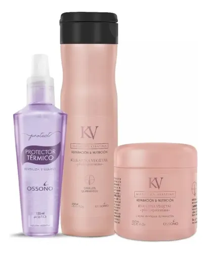 Ossono Keratina Sh 250ml +mascara 250 Ml + Protector Térmico