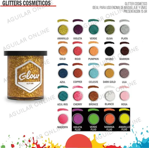 Kit 19 Maquillaje Glow Glitter Stras Gel Pincel Stencil