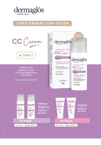Dermaglós Facial Cc Cream Hidratante Día Fps30 Tono 1 X50g