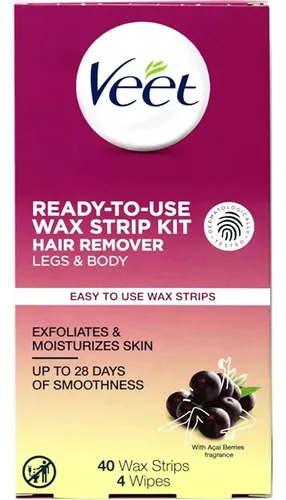 Kit Depilación Veet 40 Tiras + 4 Toallitas (3 Pack)