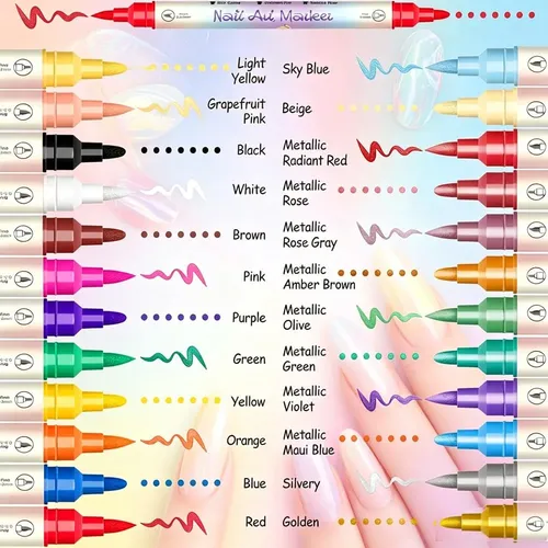 24 Color Nail Doodle Pen, Dual-tip Nail Art Marker Set