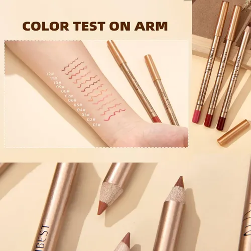 Juego De Delineadores De Labios De 12 Colores,