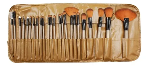 Set Completo 24 Brochas Maquillaje Pinceles Estuche Make Up Color Marrón