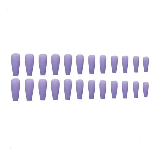 Uñas Postizas Brillantes Elisabeth&Co Coffin Violeta Esculpidas 24 Piezas Con Pegamento
