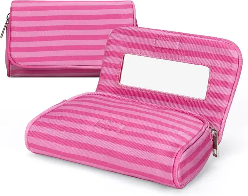 Bolsa De Maquillaje De Nylon Linda Para Mujeres Raya Rosa