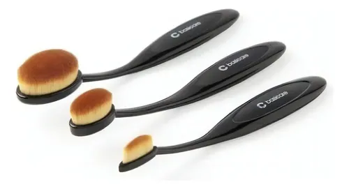 Set 3 Brochas Maquillaje Basicare Fibra Sintética Negro