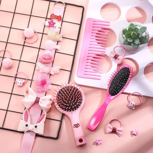 Set De Cepillo Para El Cabello Youngjoy Mini Rosa De 18 Cm C