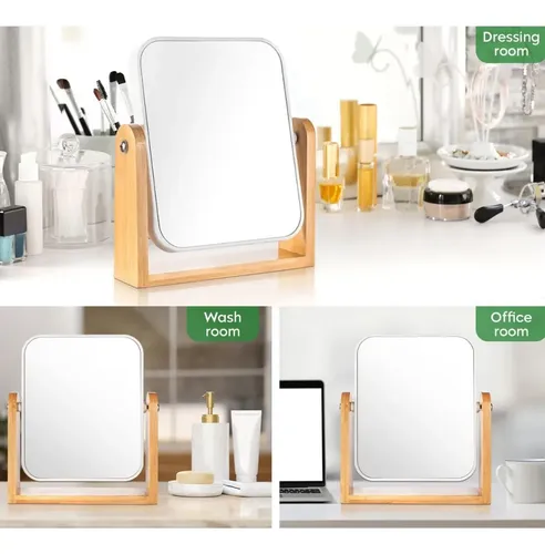 Espejo Tocador Doble Faz VGO Rectangular Base Madera Color Blanco EP16937