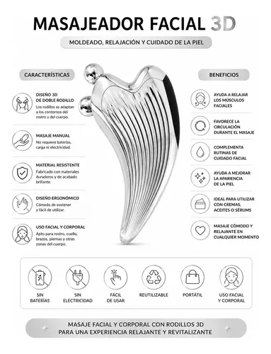 Masajeador Facial 3d Gua Sha Plateado Antiedad Y Relajación