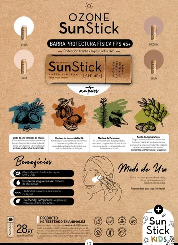 Sunstick Protector Solar Natural, Mineral Y Fisico Fps +45
