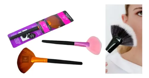 Brocha Abanico Para Maquillaje Profesional Iluminador Color Rosa