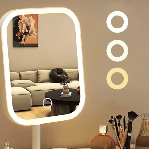 1pc Espejo De Maquillaje Con Luz Led Táctil De Escritorio