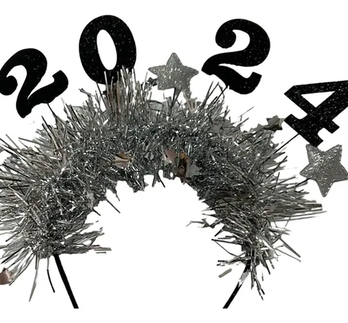 2024 Feliz Año Nuevo Diadema Glitter Star Garland Plata