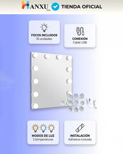Luces Led Para Espejo Baño Tocador Usb Con 3 Tonos De Luz