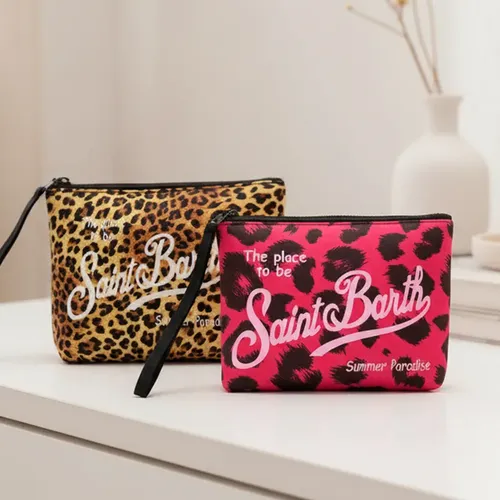 Bolso De Maquillaje Con Estampado De Leopardo Rosa A