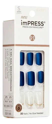 Uñas postizas Kiss Impress Press On color azul