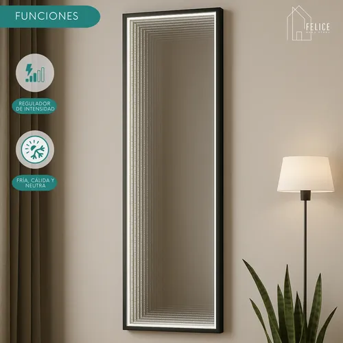 Espejo Rectangular Táctil Luzled Efecto 3d Vestidor 140x50cm