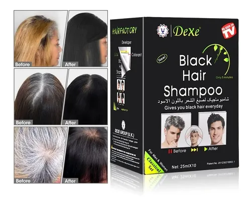 Dexe Shampoo Tinte Instantánea Cubre Canas Color Negro caja x 10 sobres de 25 ml c\u