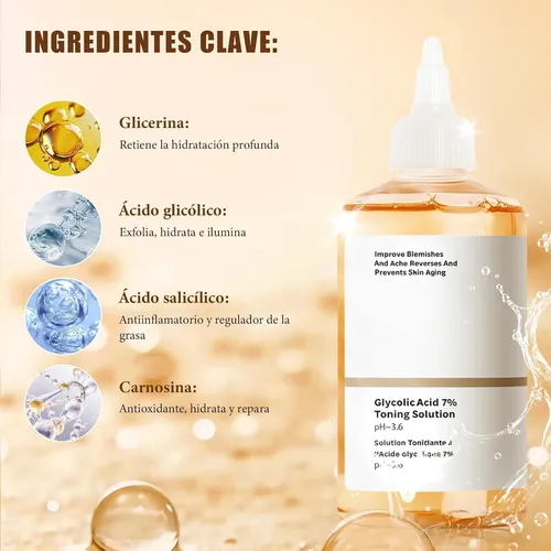 240 Ml De Ácido Glicólico Al 7% Tonifica, Exfolia Y J