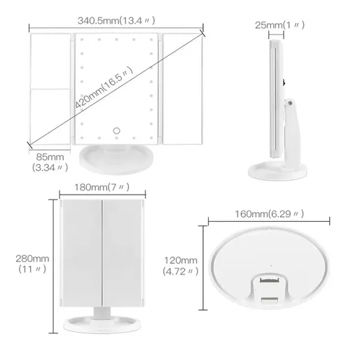 Espejo Triple Maquillaje Led Usb Con Aumentos 241344 Mlpv