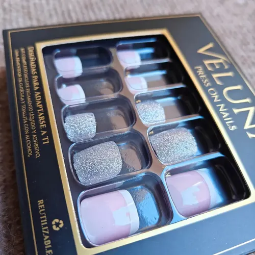 Uñas Press On Para Pies Kit Completo Reutilizable Veluna – Francesita Con Brillos