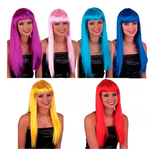 Pack X 6 Pelucas Lisas Largas Colores Fiestas Disfraces 555