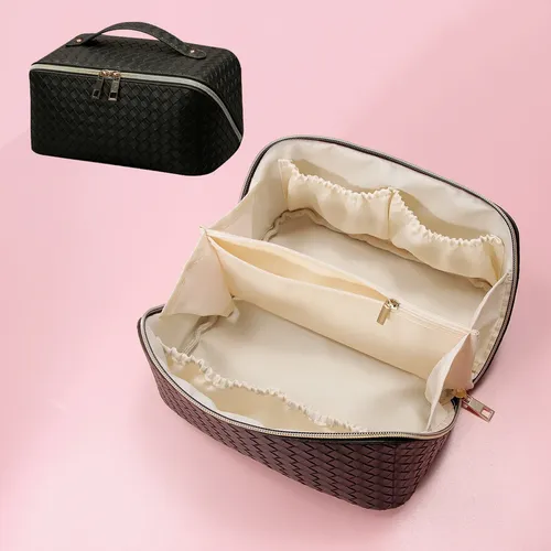 Bolsa Pu Trenzada Impermeable Multifunción Cosméticos Aseo