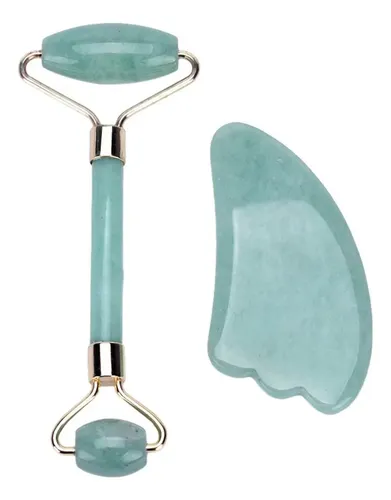 Rodillo Y Guasha De Jade Natural Para Masaje Facial