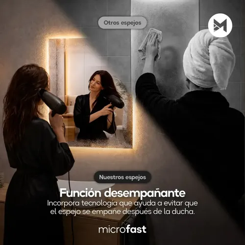 Espejo de Baño LED Táctil Desempañante 60x80cm con Luz Regulable