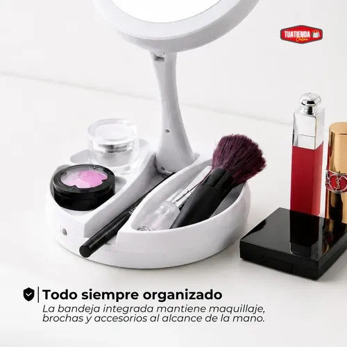 Espejo Aumento Doble Con Luz Led Fría Maquillaje Plegable Usb Pilas