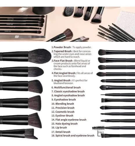 Brochas Bs-mall Makeup Brush Set 18 Pcs Premium. Negro